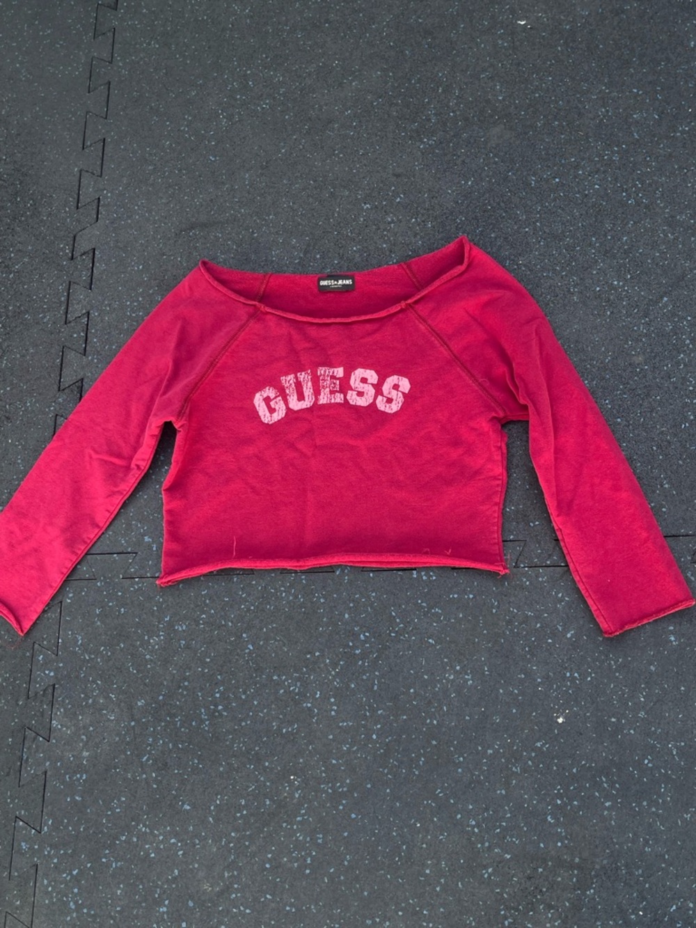 Vintage Guess Pink Distressed Logo Crop Top
